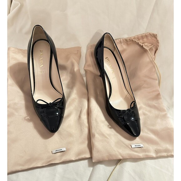 Auth Prada Black Patent Leather Heels Women’s Gorgeous Pumps Size 37.5-New - Picture 10 of 16
